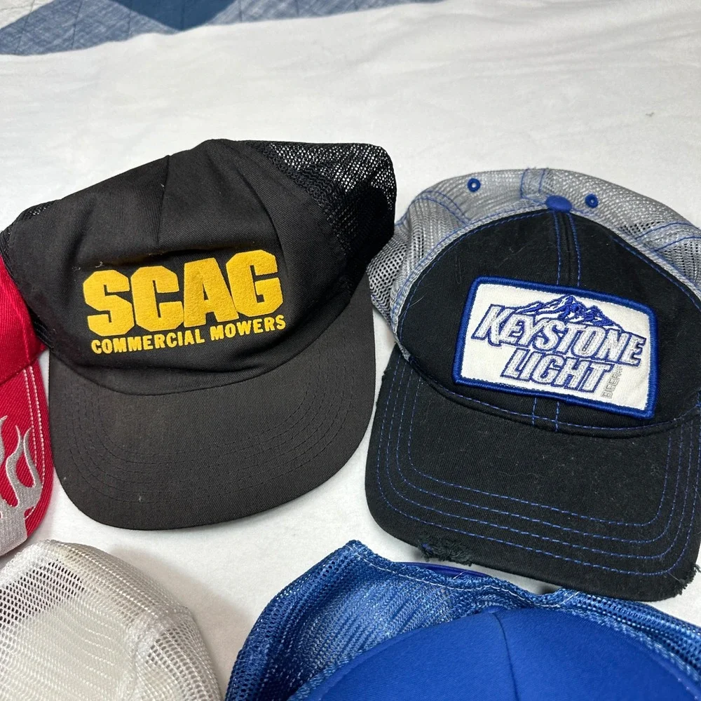 Vintage Hat Lot 7pc Harley Davidson Mazda Keystone Light USMC Trucker Caps